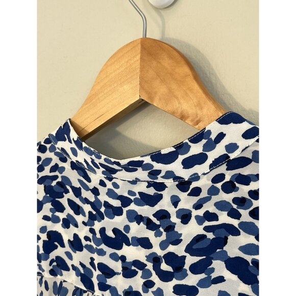 C Wonder Silk Shirt XS‎ Blue And White Cheetah Print Button Cuff - Picture 7 of 12
